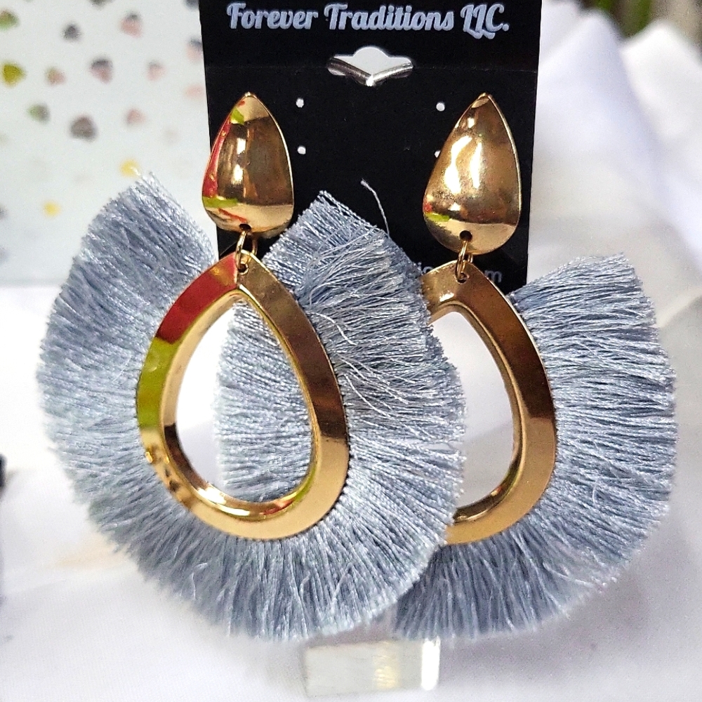 Grey and Gold Tassel Earrings for women